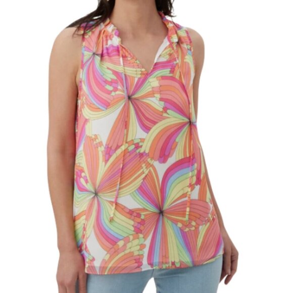 New!‎ Trina Turk Verbenia Sleeveless Abstract-Print Ruffle Top - Picture 1 of 7